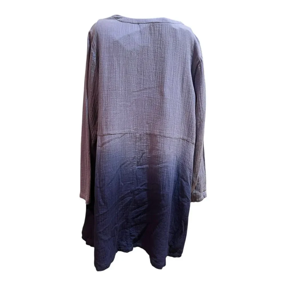 Soft Surroundings Islander Duster Women’s MEDIUM Blue Ombré Gauzy Cotton Beachy